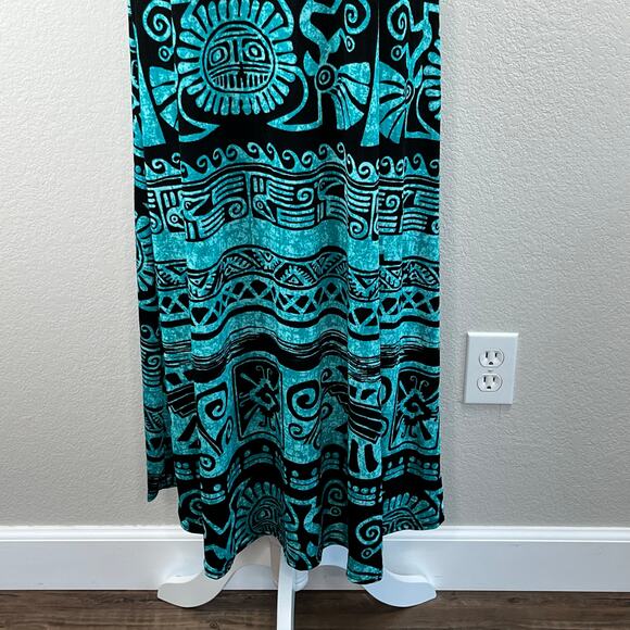 Jostar Aqua Black Aztec Tribal Pullover Short Sleeve Midi T-Shirt Dress Small - Picture 7 of 15